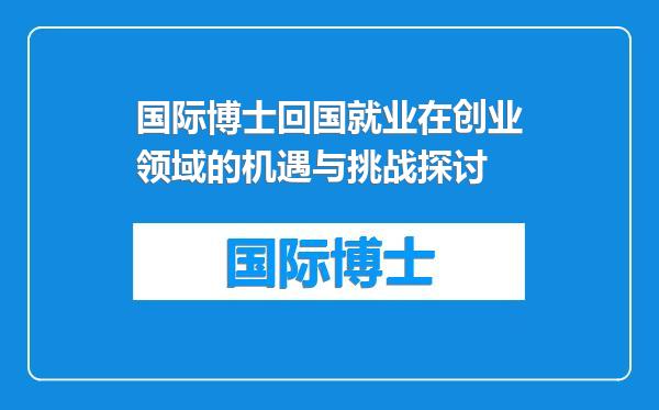国际博士回国就业在创业领域的机遇与挑战探讨