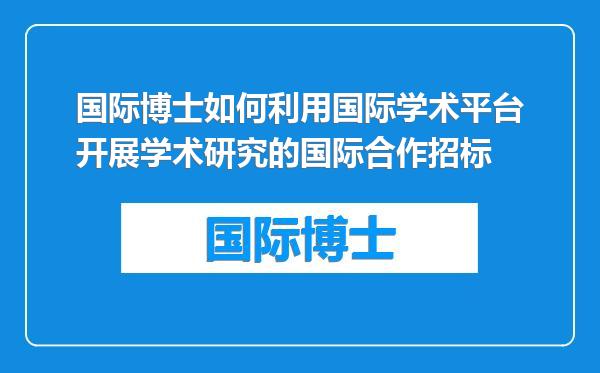 国际博士如何利用国际学术平台开展学术研究的国际合作招标