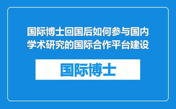 国际博士回国后如何参与国内学术研究的国际合作平台建设