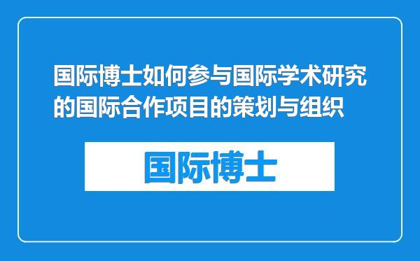 国际博士如何参与国际学术研究的国际合作项目的策划与组织